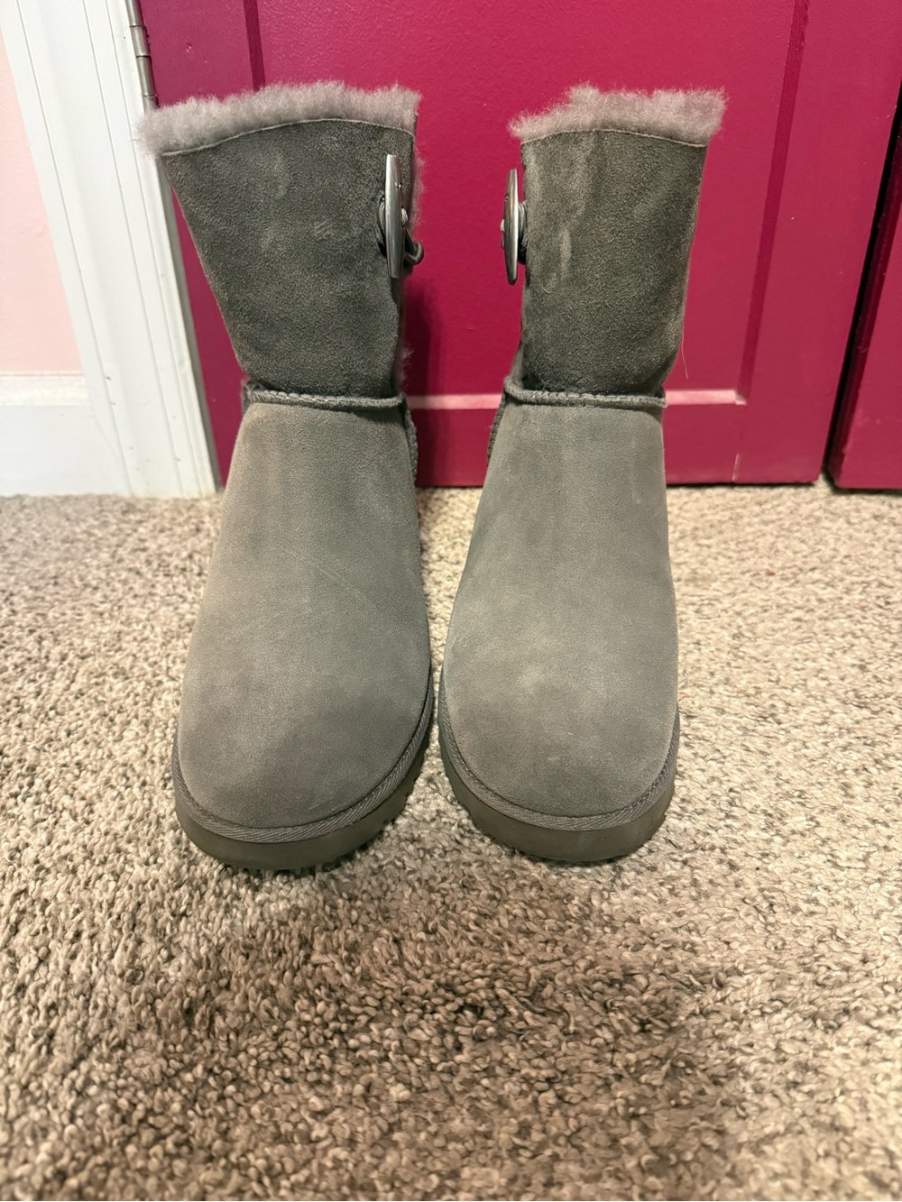 UGG Gray Suede Shearling Ankle Boots